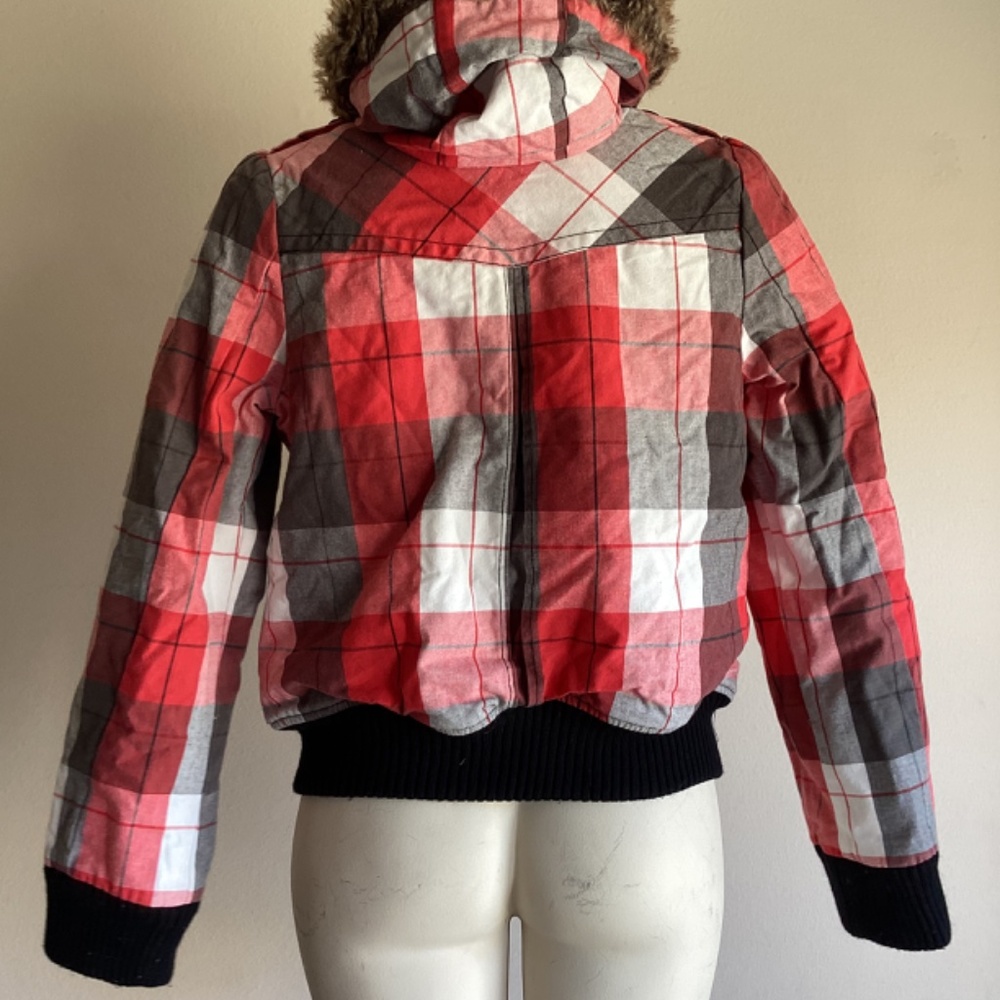 Roxy Checkered Jacket Womens Medium Red - image 2